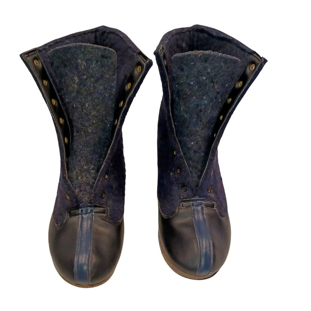Biltrite Vintage Streetwear Mens 9 Mid Calf Blue Black Felt Block Heel Boots - Picture 11 of 14